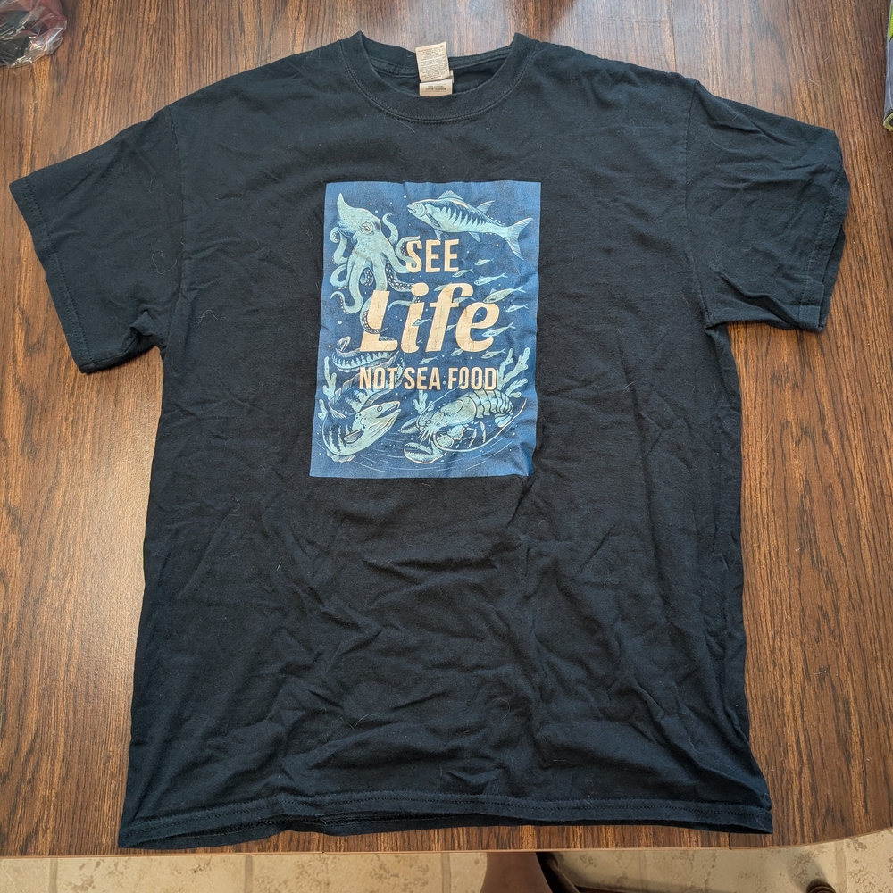 Black "See Life Not Seafood" Graphic T-Shirt
